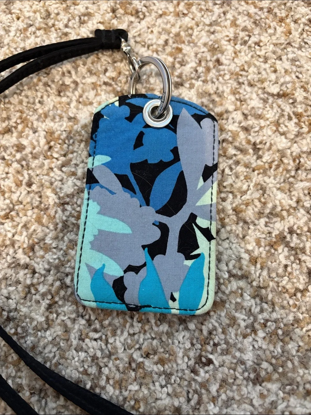 Vera Bradley Floral Blue & Black Lanyard with ID Holder